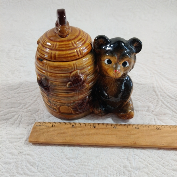 Bear And Beehive Honey Pot Ceramic Jar Vintage Mid Century Made In Japan - Picture 10 of 11